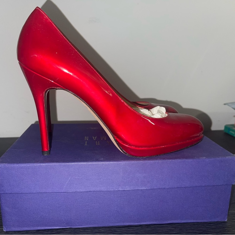 Stuart Weitzman Candy Apple Red leather Platform Stiletto Pumps - Size 11M